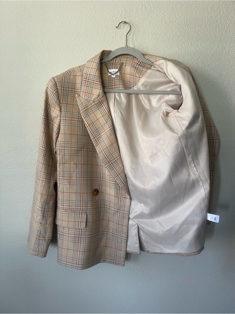 Revolve Song of Style Ansley Dual Breast Blazer Camel Multi Check Women Size S/M - Picture 4 of 16